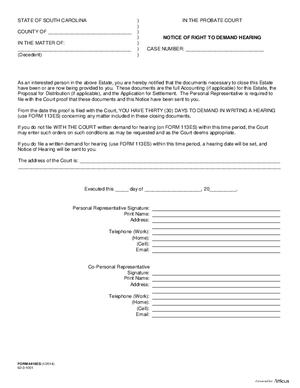 Thumbnail of South Carolina Form Notice Of Right To Demand Hearing
