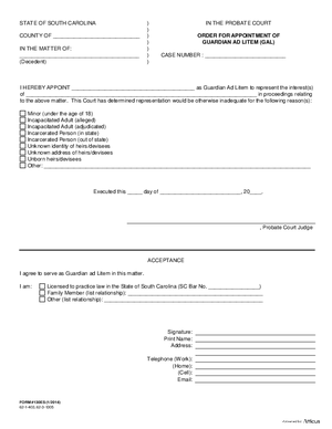 Thumbnail of South Carolina Form Order For Appointment Of Guardian Ad Litem (Gal)