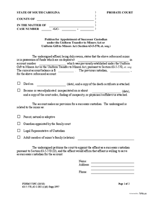 Thumbnail of South Carolina Form Petition For Appointment Of Successor Custodian