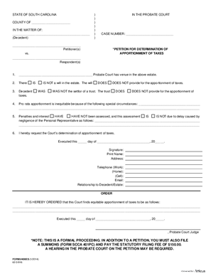 Thumbnail of South Carolina Form Petition For Determination Of Apportionment Of Taxes