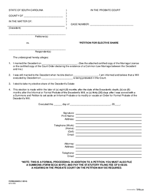 Thumbnail of South Carolina Form Petition For Elective Share