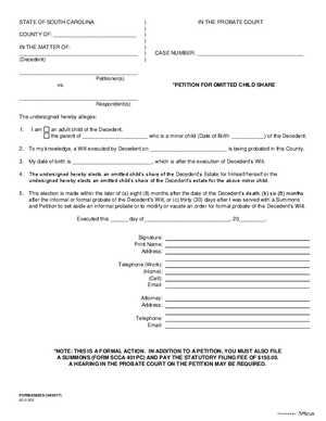 Thumbnail of South Carolina Form Petition For Omitted Child