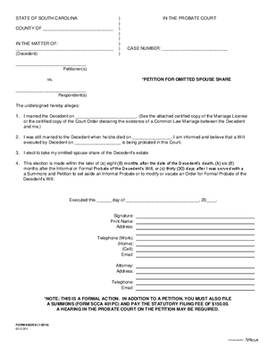 Thumbnail of South Carolina Form Petition For Omitted Spouse