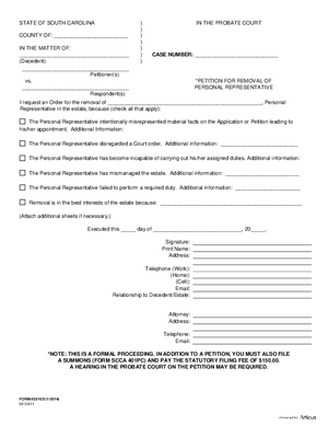 Thumbnail of South Carolina Form Petition For Removal Of Personal Representative