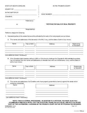 Thumbnail of South Carolina Form Petition For Sale Of Real Estate