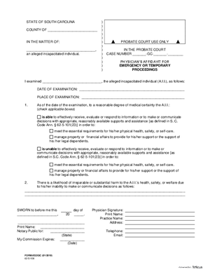 Thumbnail of South Carolina Form Physician's Affidavit For Emergency Or Temporary Proceedings