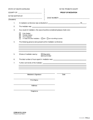 Thumbnail of South Carolina Form Probate Rule 5 - Proof Of Adr