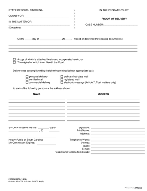 Thumbnail of South Carolina Form Proof Of Delivery