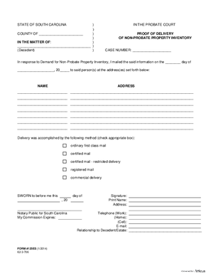 Thumbnail of South Carolina Form Proof Of Delivery For Non-probate Property Inventory