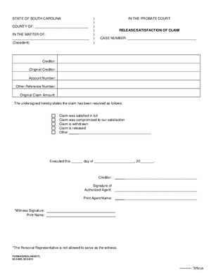 Thumbnail of South Carolina Form Release/satisfaction Of Claim