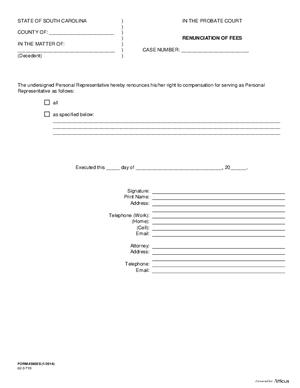 Thumbnail of South Carolina Form Renunciation Of Fee