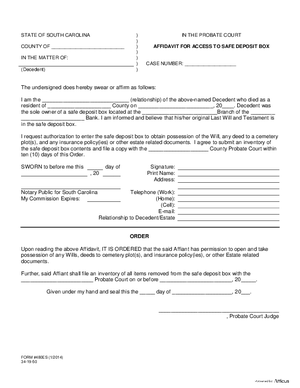 Thumbnail of South Carolina Form Safe Deposit Affidavit
