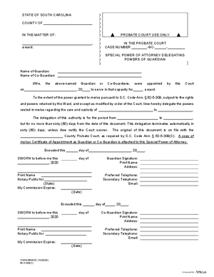 Thumbnail of South Carolina Form Special Power Of Attorney Delegating Powers Of Guardian