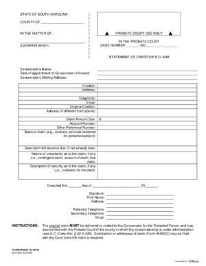 Thumbnail of South Carolina Form Statement Of Creditor's Claim