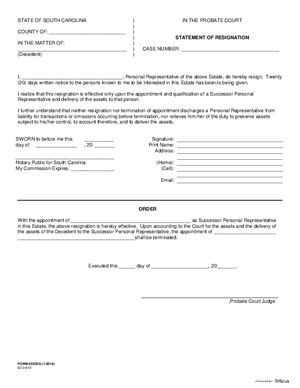 Thumbnail of South Carolina Form Statement Of Resignation