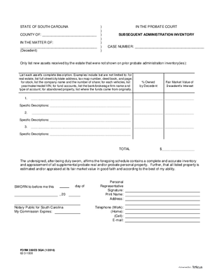 Thumbnail of South Carolina Form Subsequent Administration Inventory