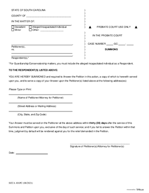 Thumbnail of South Carolina Form Summons