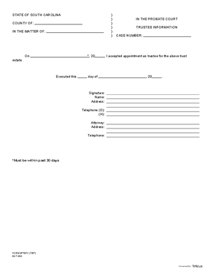 Thumbnail of South Carolina Form Trustee Information