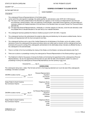 Thumbnail of South Carolina Form Verified Statement To Close Estate (62-3-1204)