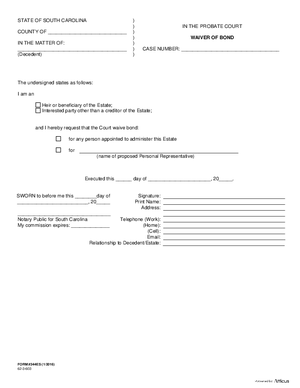 Thumbnail of South Carolina Form Waiver Of Bond