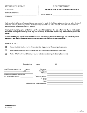 Thumbnail of South Carolina Form Waiver Of Filing Requirements