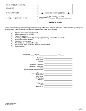 Thumbnail of South Carolina Form Waiver Of Notice