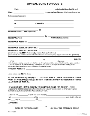 Thumbnail of Tennessee Form Appeal - Bond