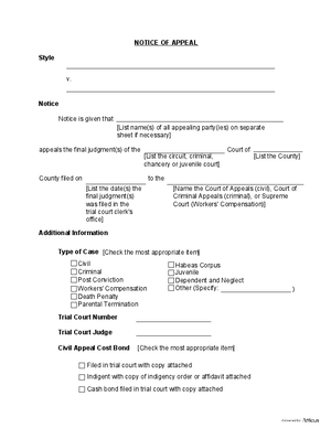 Thumbnail of Tennessee Form Appeal - Notice Of Appeal