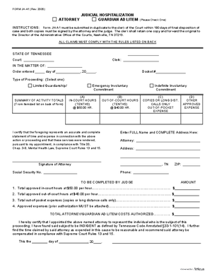 Thumbnail of Tennessee Form Attorney Cost Bill - Judicial Hospitalization