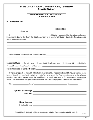 Thumbnail of Tennessee Form Conservatorship - Annual Status Report