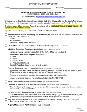 Thumbnail of Tennessee Form Conservatorship: Interim / Annual Accounting