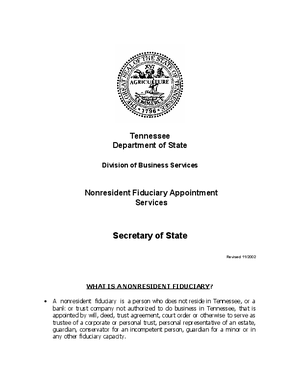 Thumbnail of Tennessee Form Estate – Non-resident Fiduciary