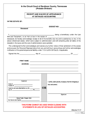 Thumbnail of Tennessee Form Estate - Accounting Receipt & Waiver Of Appearance
