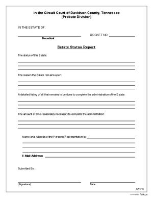Thumbnail of Tennessee Form Estate - Annual Status Report