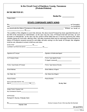 Thumbnail of Tennessee Form Estate - Corporate Surety Bond