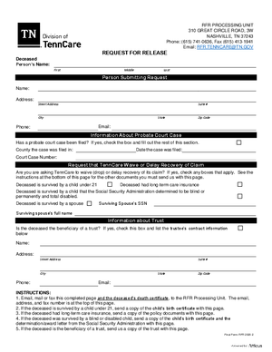 Thumbnail of Tennessee Form Estate - Request For Tenncare Release