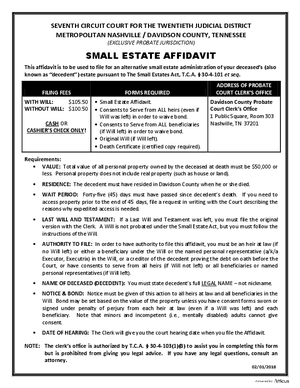 Thumbnail of Tennessee Form Estate - Small Estate Affidavit
