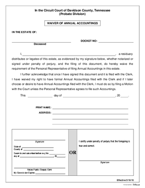Thumbnail of Tennessee Form Estate - Waiver Of Annual Accountings