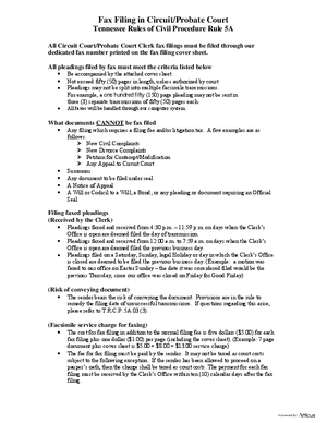 Thumbnail of Tennessee Form Fax Filing - Rules