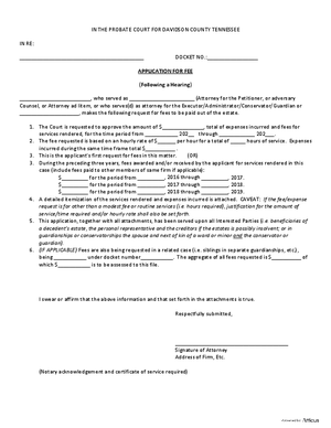 Thumbnail of Tennessee Form Fee Application