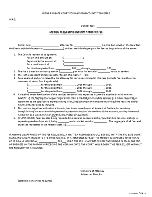 Thumbnail of Tennessee Form Fee Motion (Attorney)
