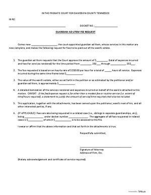 Thumbnail of Tennessee Form Fee Request (Guardian Ad Litem)