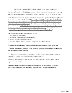 Thumbnail of Tennessee Form Freeze Agreement