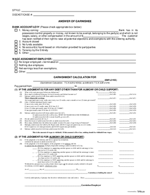 Thumbnail of Tennessee Form Garnishment Answer
