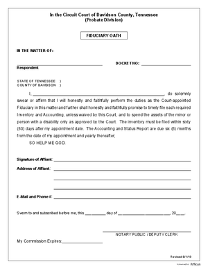 Thumbnail of Tennessee Form Guardianship - Oath