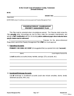 Thumbnail of Tennessee Form Guardianship - Property Management Plan