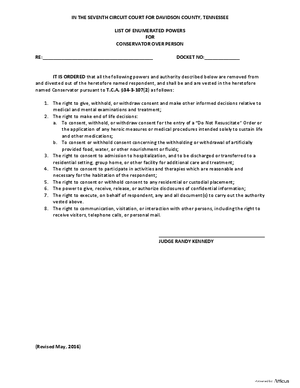 Thumbnail of Tennessee Form List Of Enumerated Powers For Conservator Over Person