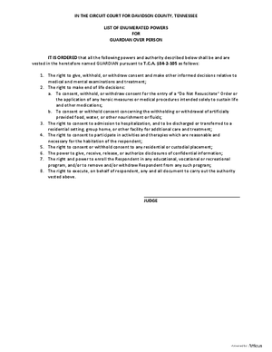 Thumbnail of Tennessee Form List Of Enumerated Powers For Guardian Over Person