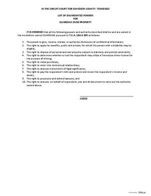 Thumbnail of Tennessee Form List Of Enumerated Powers For Guardian Over Property