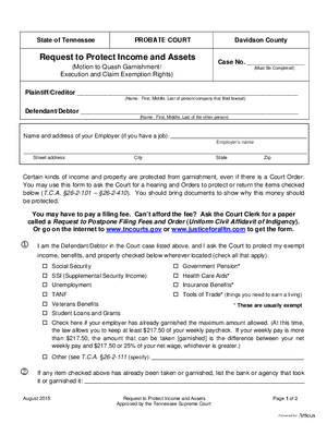 Thumbnail of Tennessee Form Motion To Quash Garnishment